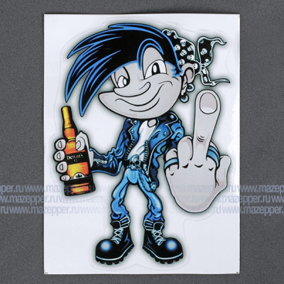 Наклейка "Плохой мальчик с виски" 160х120 мм. (синяя) Mazepper